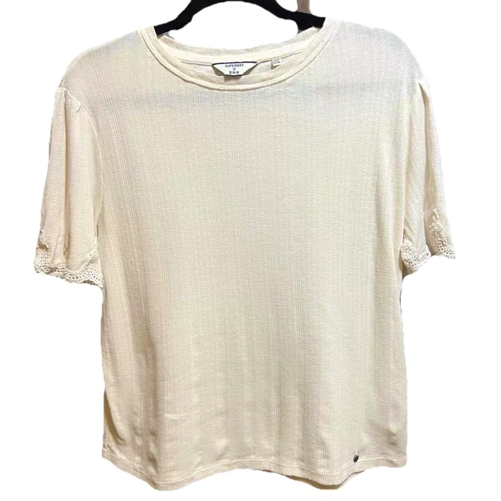 Superdry Ivory Women’s Laced- Crotchet Short Sleeved Top Size:6